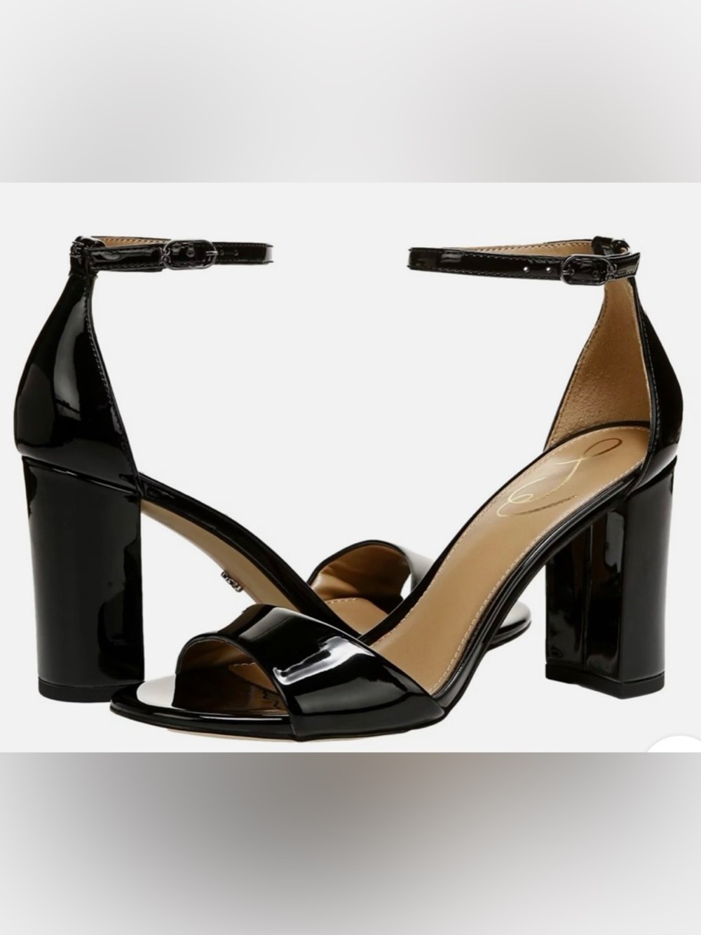 Black Patent Sam Edelman Block Heel Sandals with Ankle Strap